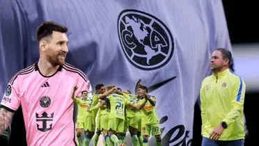 André Jardine junto a jugadores del América y Lionel Messi observando feliz/ Foto Club América.