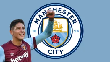 Edson Álvarez junto al escudo del Manchester City / FOTO INSTAGRAM