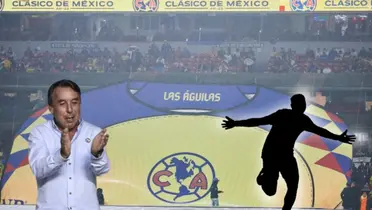 Emilio Azcárraga aplaudiendo y silueta de futbolista celebrando/ Foto Récord.