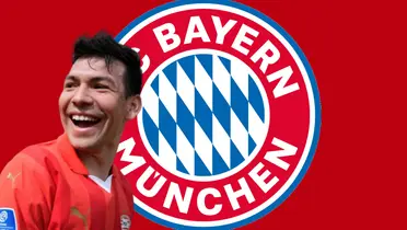 Hirving Lozano junto al escudo del Bayern Múnich / FOTO Getty Images