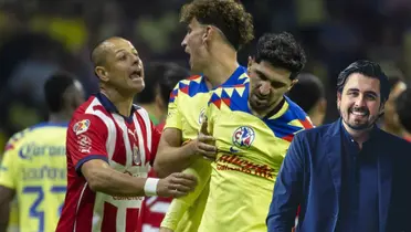 Javier Hernández, Lichnovsky y Valdés en Chivs vs América. Foto: TV Azteca