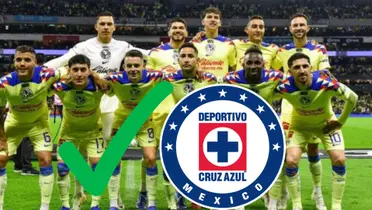 Jugadores del América y escudo de Cruz Azul/ Foto: Récord 
