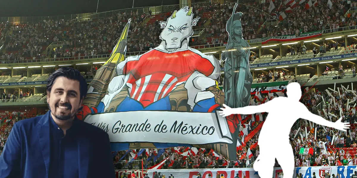 Mosaico gigante de Chivas, Amaury Vergara y silueta de futbolista/ Foto El Unviersal.