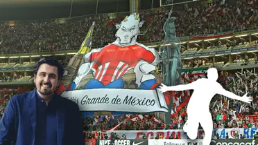 Mosaico gigante de Chivas, Amaury Vergara y silueta de futbolista/ Foto El Unviersal.