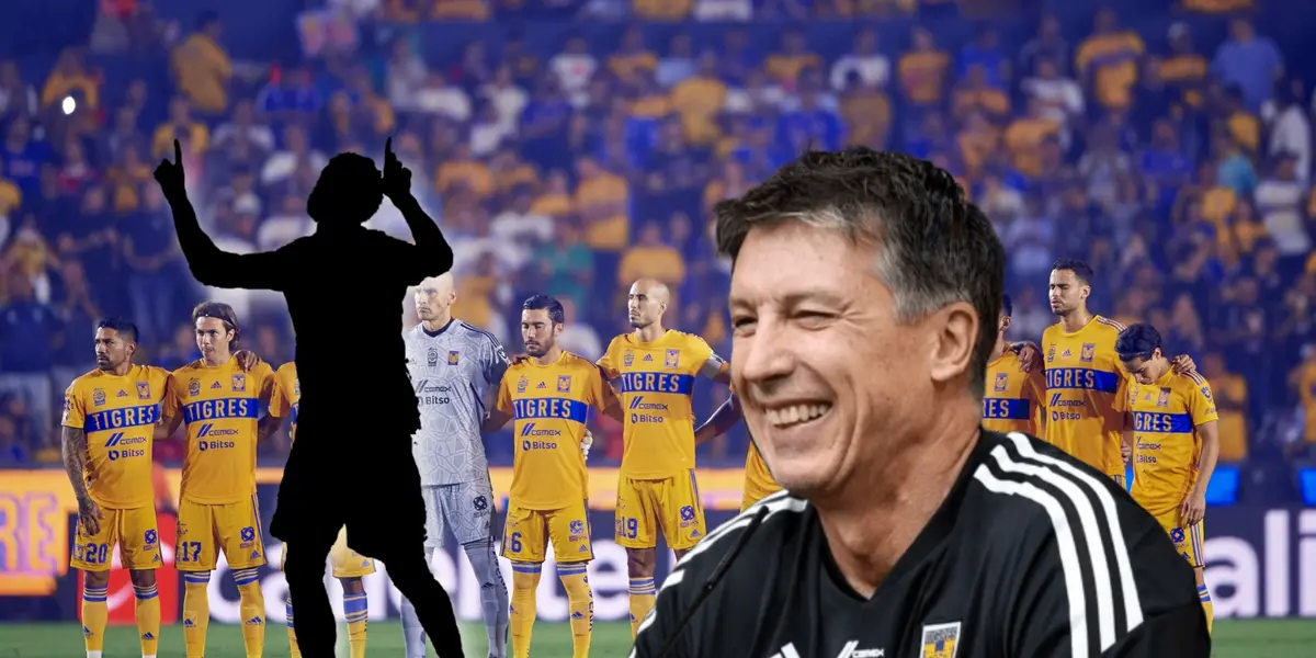 Robert Siboldi riendo y silueta de futbolista/ Foto Tigres.