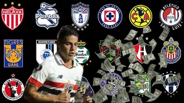 James Rodríguez con Sao Paulo y escudos de la Liga MX  | Foto: Marca