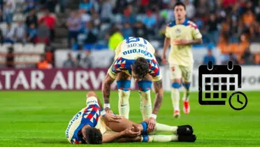 Sebastián Cáceres en el pasto del Estadio Hidalgo tras lesionarse | Foto: Récord