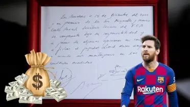 Servilleta con el primer contrato de Messi con Barcelona y Lio | Foto: Diario Olé 