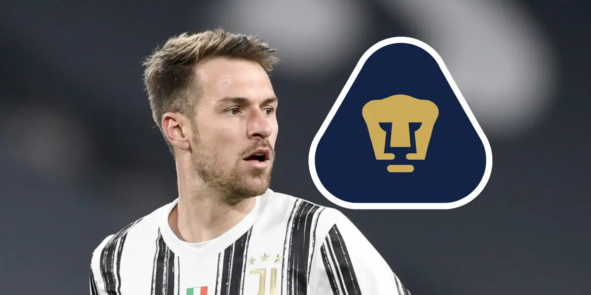 Aaron Ramsey y escudo de Pumas/Foto Talk Sport.