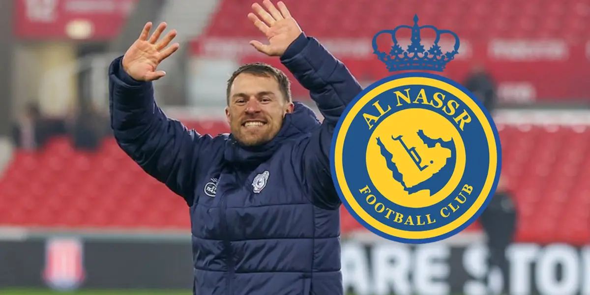 Aaron Ramsey y logo del Al Nassr/ Foto Threads.