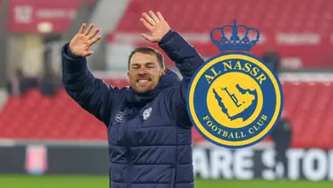 Aaron Ramsey y logo del Al Nassr/ Foto Threads.