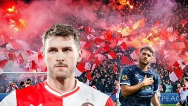 Aficion del Feyenoord, Santiago Giménez con ambos uniformes/ Foto Diario AS.