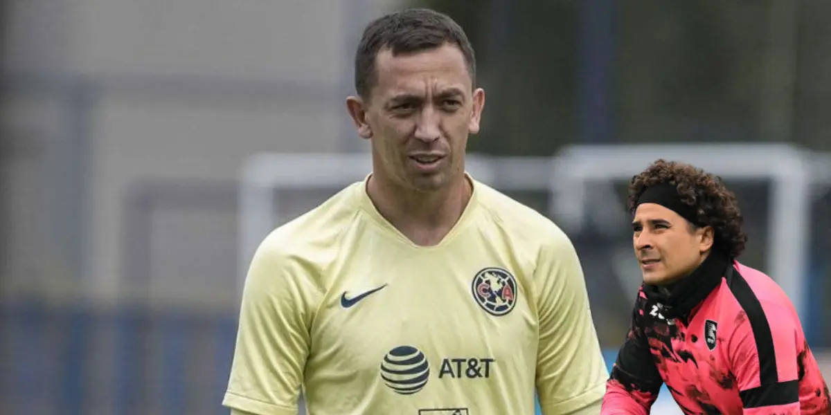 Agustín Marchesín en entrenamiento con el América. Ochoa en calentamiento de Salernitana. Foto: Récord.