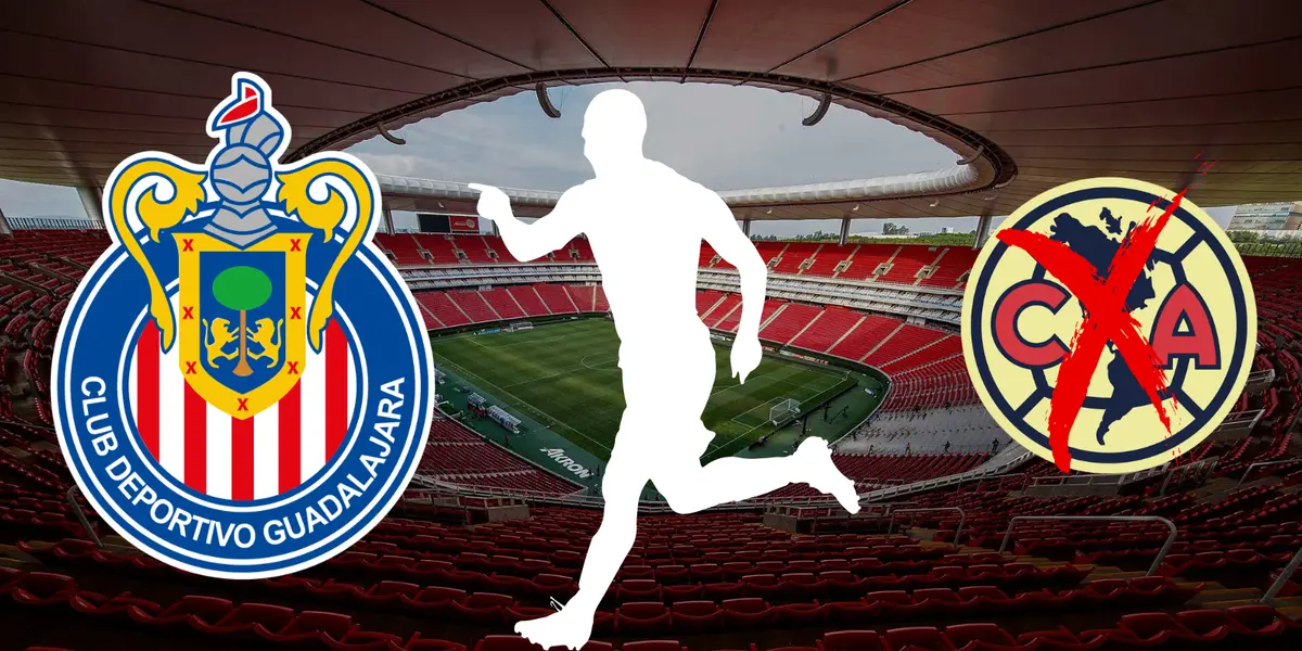 Akron de fondo, tomado de Estadio Akron, con escudo de Chivas y América al frente