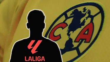 Alberto Reina en forma de sombra y logo de La Liga/Foto Club América.