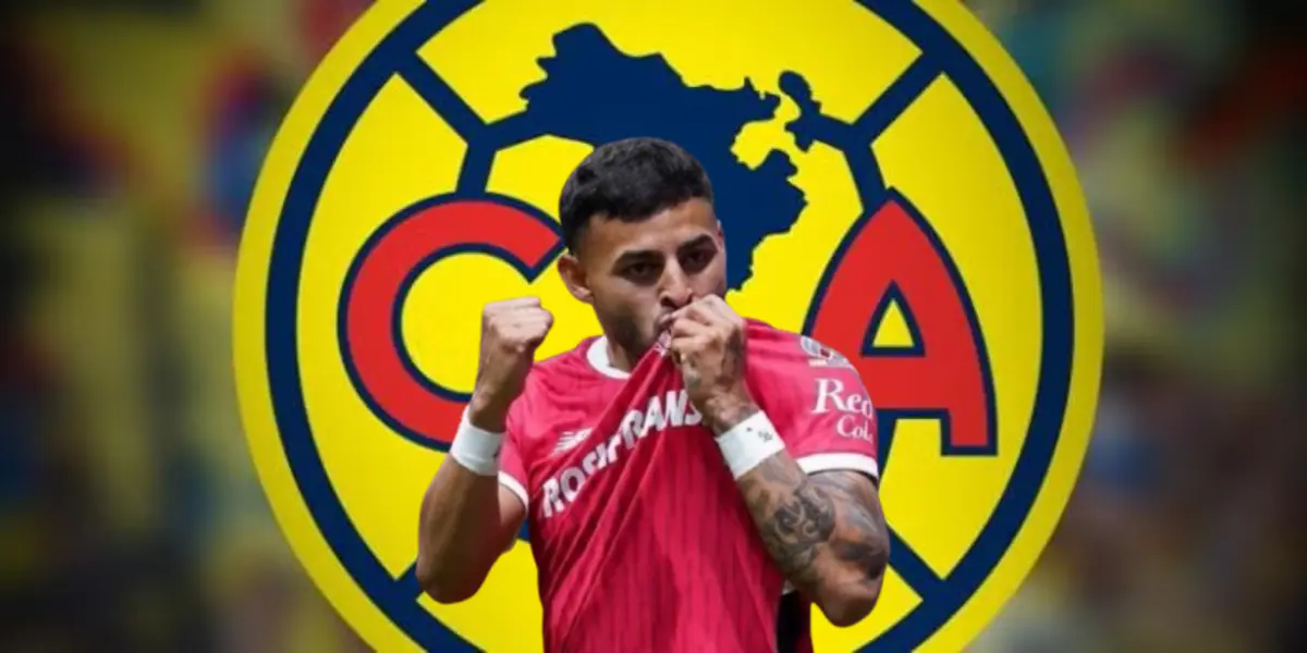 Alexis Vega junto al escudo del América