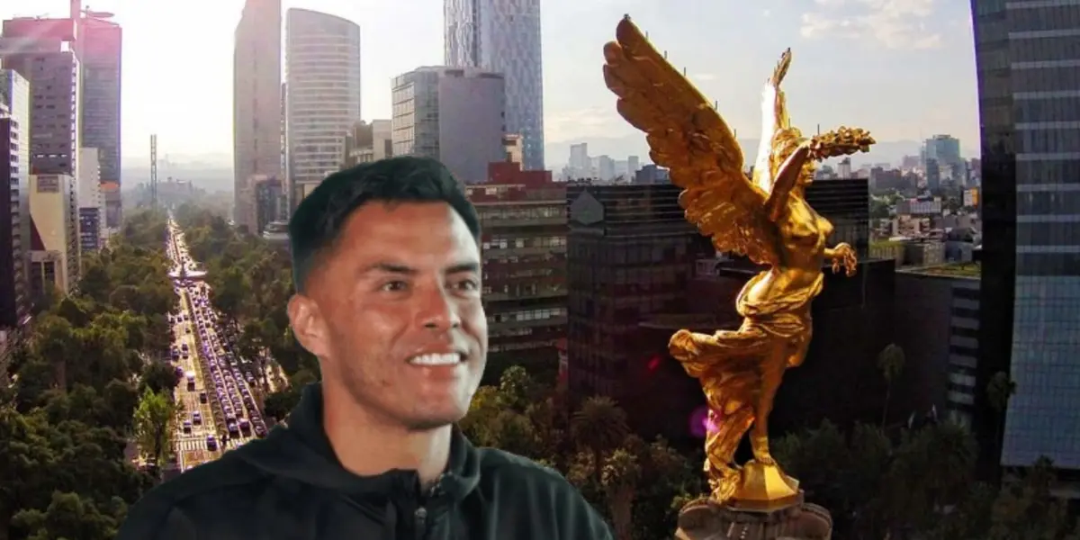 Alfredo Talavera sonriendo y Ángel de la independencia/Foto MXC.