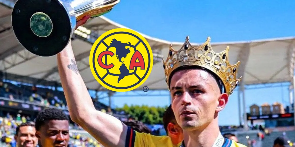 Álvaro Fidalgo alzando trofeo y logo del América/ Foto Águilas Monumental.
