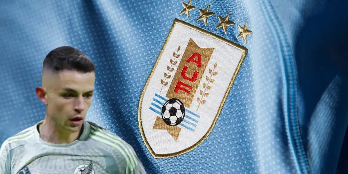 Álvaro Fidalgo junto al escudo de Uruguay / FOTO SOY FÚTBOL