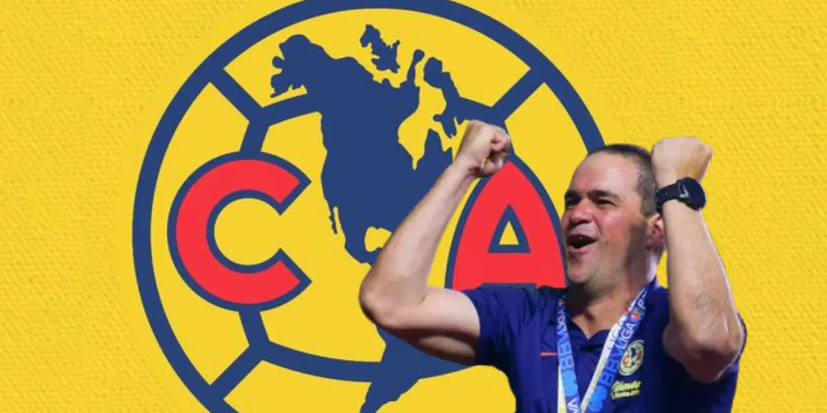André Jardine celebrando y logo del América/Foto Pinterest.