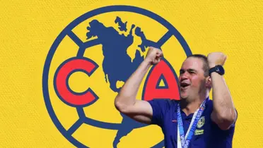 André Jardine celebrando y logo del América/Foto Pinterest.