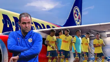 André Jardine de brazos cruzados y jugadores del América/ Foto Marca.