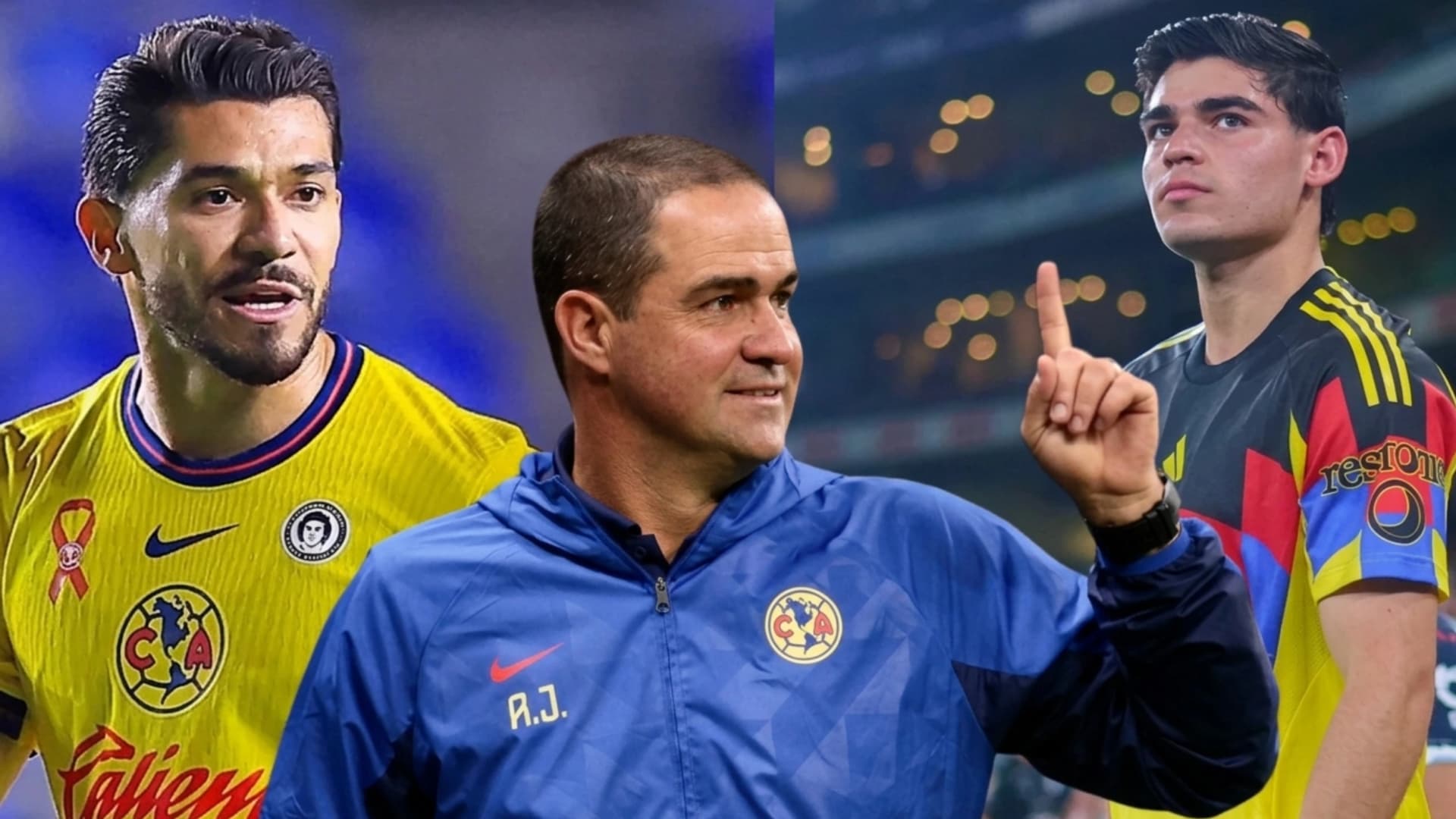 André Jardine en el Club América y en el fondo Henry Martín y Dagoberto Espinoza