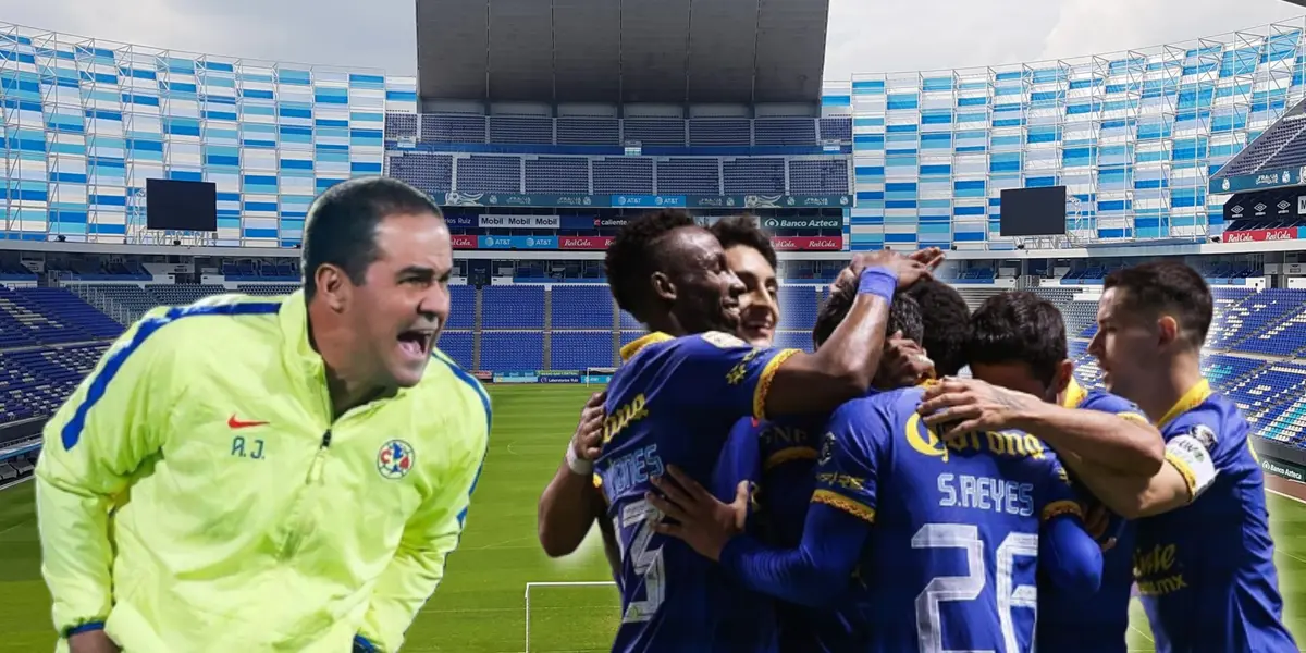 André Jardine gritando y futbolistas del América abrazados/ Foto En Vivo MX.