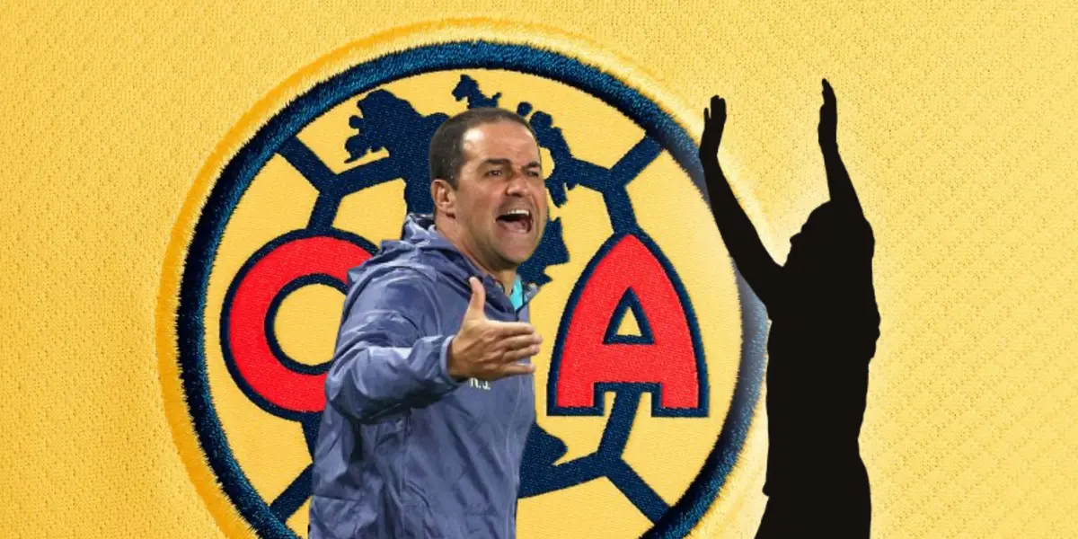 André Jardine gritando y silueta de futbolista hincado/ Foto Ame Shop.