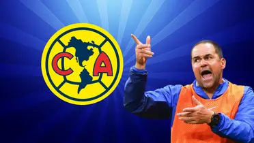 André Jardine haciendo señas y logo del América/Foto WallHere.