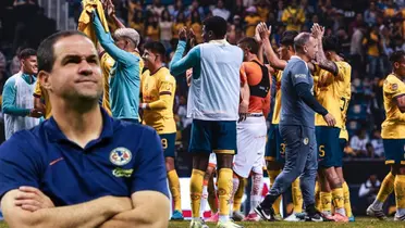André Jardine junto a jugadores del América / FOTO X
