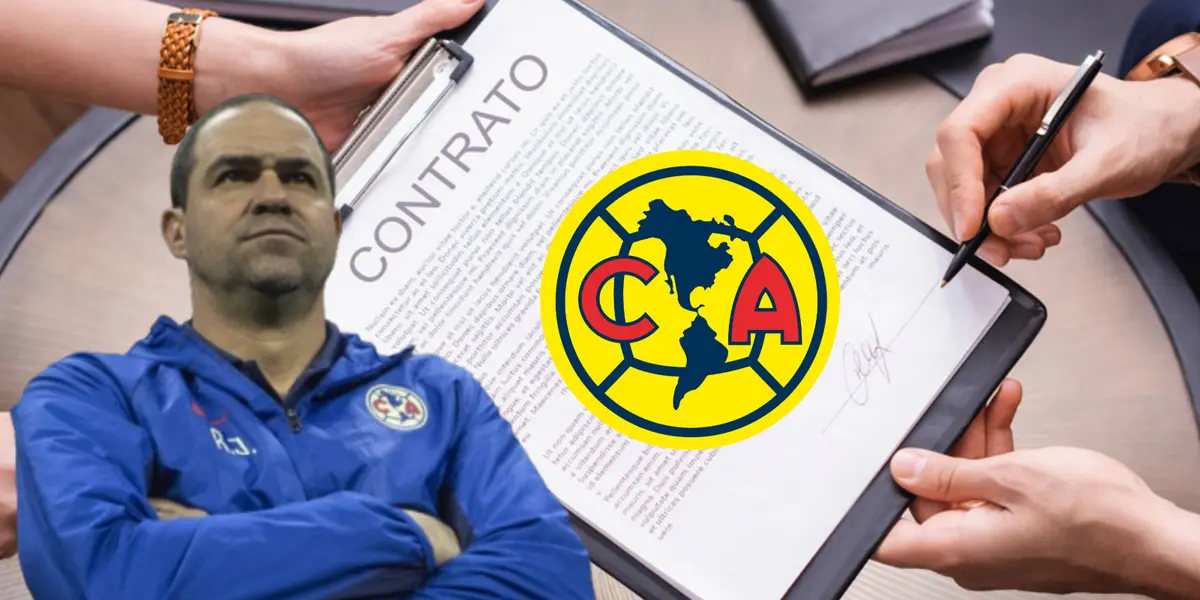 André Jardine junto al escudo del América / FOTO ESTO