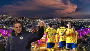 André Jardine levantando dedo y jugadores del América celebrando/Foto Architectural Digest México.