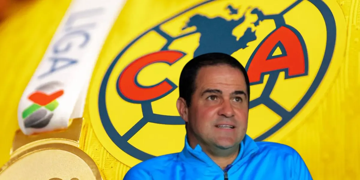 André Jardine preocupado y logo de las Águilas/Foto Club América.