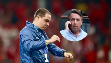 André Jardine y Emilio Azcárraga al teléfono/Foto Reforma Cancha.