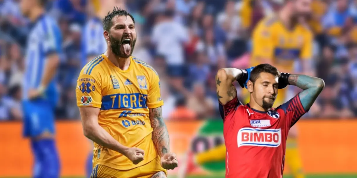 André Pierre Gignac celebrando y Jonathan Orozco/ Foto Tigres.