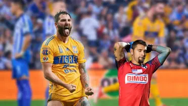 André Pierre Gignac celebrando y Jonathan Orozco/ Foto Tigres.