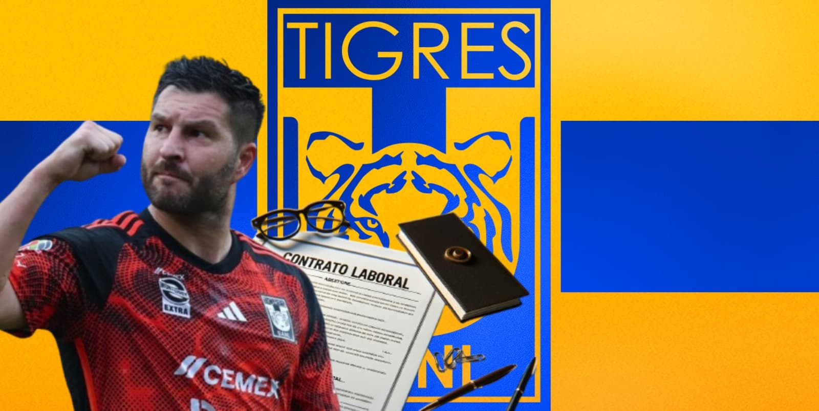 André Pierre Gignac junto al escudo de Tigres / FOTO CLARO SPORTS