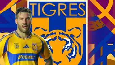 André Pierre Gignac junto al escudo de Tigres / FOTO RÉCORD