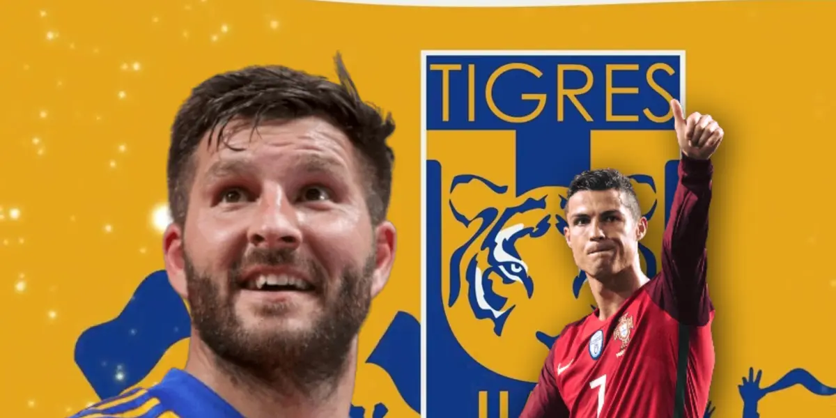 André Pierre Gignac riendo y Cristiano Ronaldo levantando la mano/Foto Hinos.