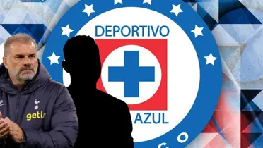 Ange Postecoglou y jugador incógnito junto al escudo del Cruz Azul / FOTO GETTY IMAGES
