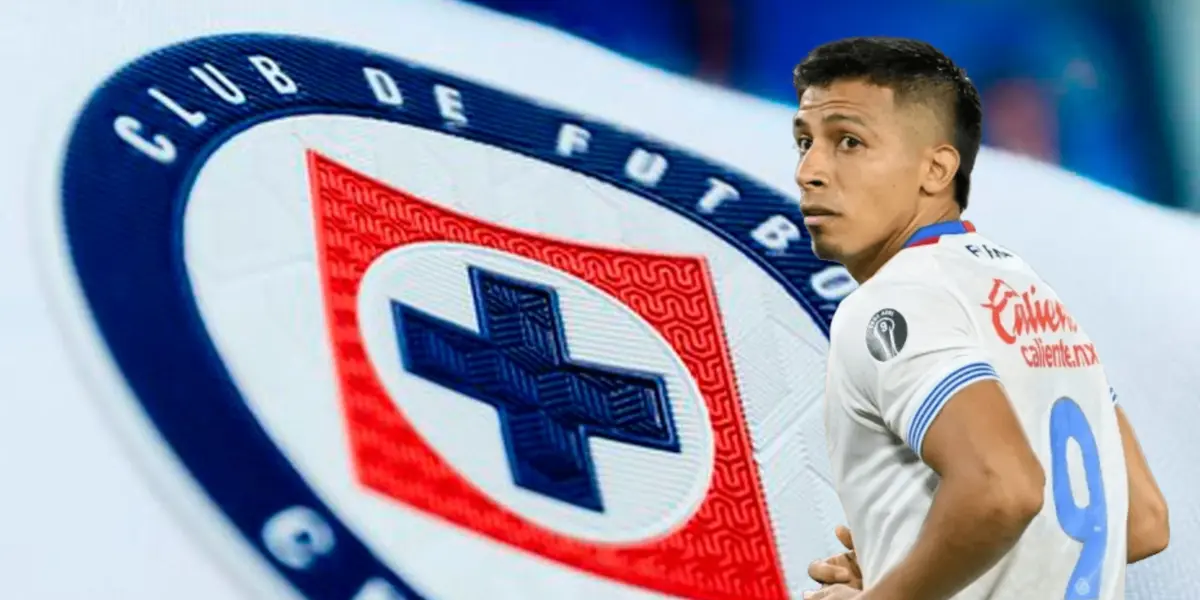 Ángel Sepúlveda viendo de reojo y logo de Cruz Azul/ Foto Fútbol Total.