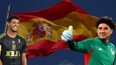 Bandera de España tomada de Canva, con Ochoa y Vela al frente.