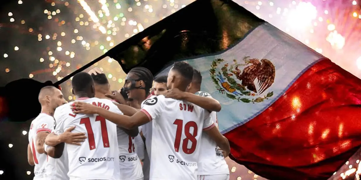 Bandera de México, fuegos artificiales y jugadores del Sevilla/ Foto Viaja Bonito.