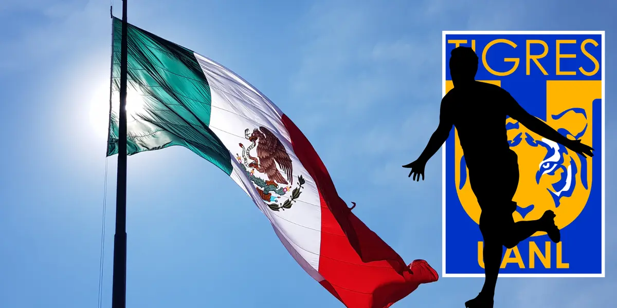 Bandera de México tomada de Canva, con escudo de Tigres
