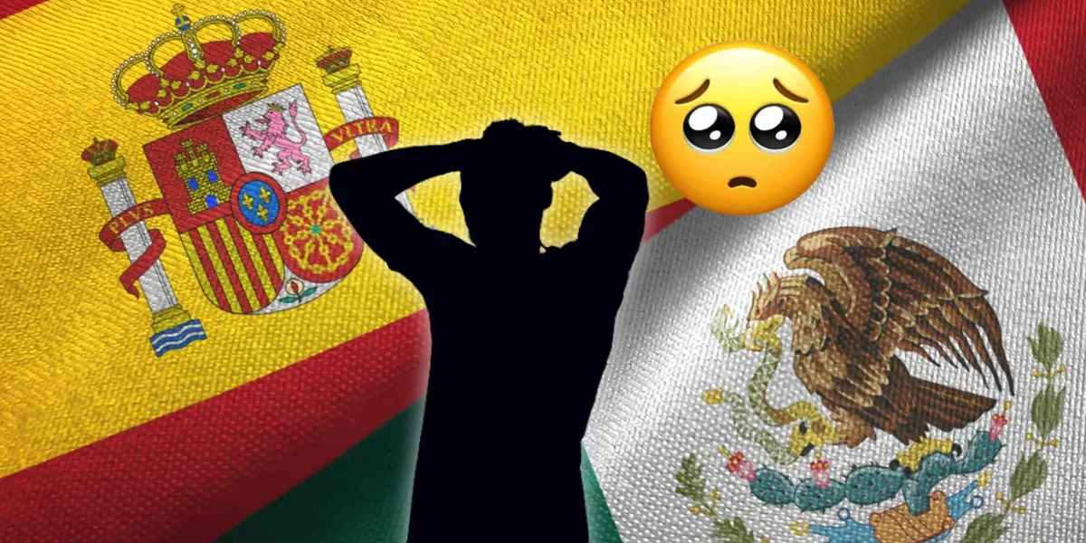Bandera de México y España, silueta de jugador con las manos en la cabeza/Foto Tiempo y Forma.