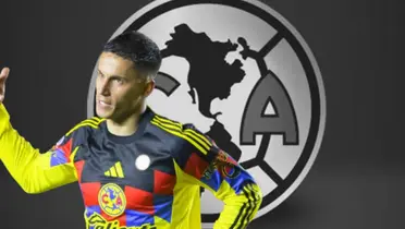 Brian Rodríguez junto al escudo del América / FOTO JUAN FÚTBOL