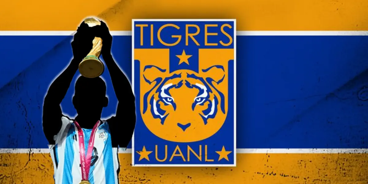 Campeón del mundo incógnito junto al escudo de Tigres / FOTO LA NACIÓN