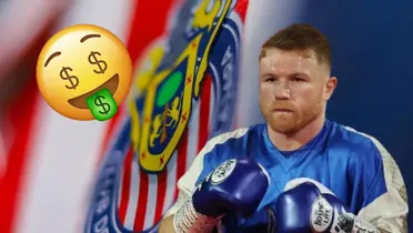 Canelo Álvarez, emoji de dinero y escudo de Chivas/ Foto Mediotiempo.