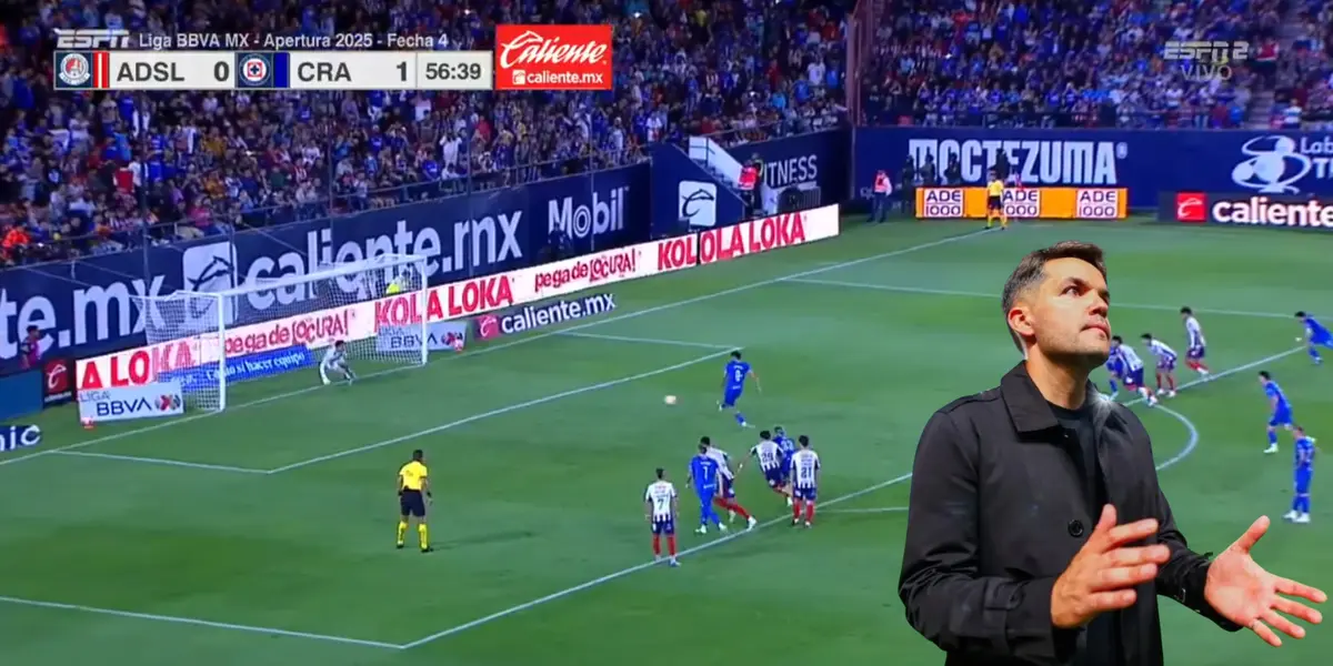 Captura de ESPN del gol de Sepúlveda, con Larcamón al frente